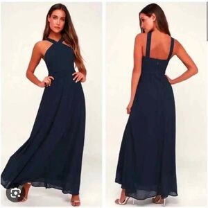 Lulu's Air of Romance Navy Blue Maxi Dress